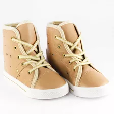 Tênis Infantil Bota Botinha Menina Moda Kids Fashion Bege