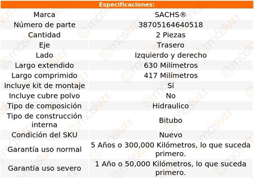 Set 2 Amortiguadores Tra Sachs R18 Fwd L4 2.0l 84 Al 86 Foto 2