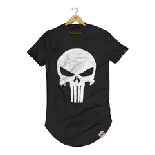 Camiseta Camisa Long Line Justiceiro Punisher Manga Curta