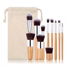 Brochas De Maquillaje Bambú 11 Pcs Bolsa Incluida