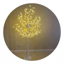 Arbol Blanco Con Hojas Flor Del Cerezo Luz Led Calida 1,50mt