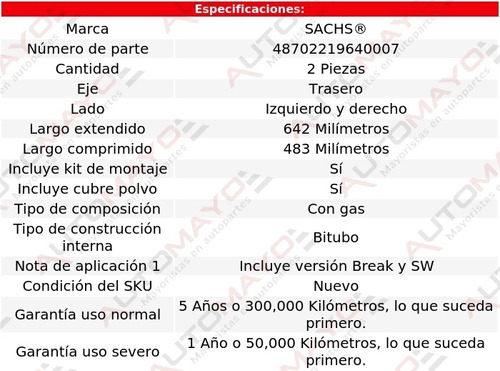 Juego 2 Amortiguadores Tra Sachs 307 Fwd L4 2.0l 03-10 Foto 2