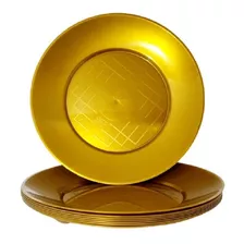 50 Pratos Acrílico Refeição Resistente 22cm Dourado Ouro