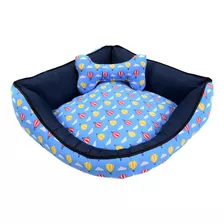 Colchonete Cama Caminha Pet Casa Laura Enxovais Balão Azul Com Almofada Ossinho Estampado Luxo 100% Algodão Tamanho Extra Grande