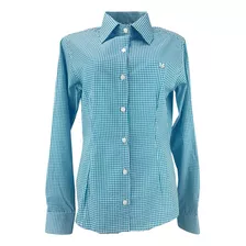 Camisa Feminina Minuty Xadrez Azul Claro Com Branco Ref:2610