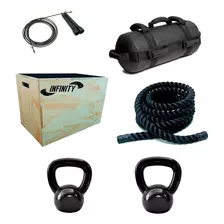 Academia Box Corda Naval + 2 Kettlebell + Power Bag + Caixa