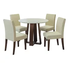 Conjunto De Mesa Sala De Jantar 4 Cadeiras Redonda 1,03m