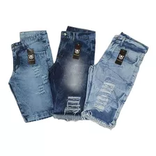 Kit C/ 3 Bermuda Jeans Masculina Destroyed Lançamento