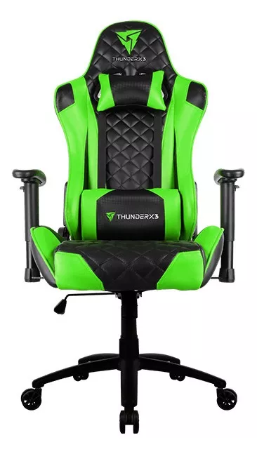 Cadeira De Escritório Thunderx3 Tgc12 Gamer Ergonômica Preto E Verde Com Estofado De Couro Sintético