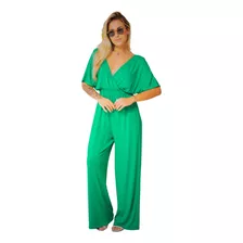 Macacão Pantalona Santorini Riu Kiu Decote V Verde Bandeira