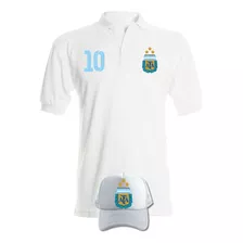 Camiseta Tipo Polo Leo Messi Arg Obsequio Gorra Serie White