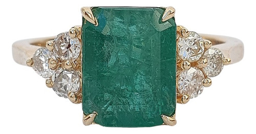 Anel De Ouro 18k Com Esmeralda 3.0ct E Diamantes 0,36ct Amarelo 22