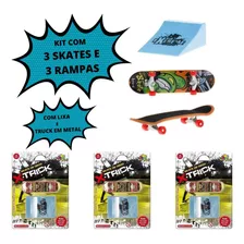 Kit 3 Skate De Dedo Com Rampa Fingerboard Com Lixa E Pista