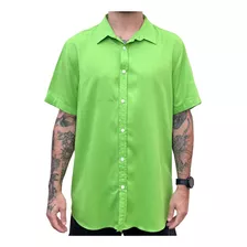 Camisa Masculina Social Manga Curta Viscose Verde Limão