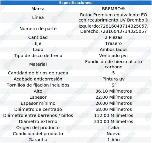 Par De Discos Ventilados Traseros Audi Q5 2014-2022 Brembo Foto 2