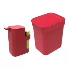 Kit Cozinha Lixeira 2,5l Dispenser Porta Detergente Esponja