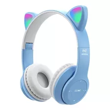 Fone Gatinho Sem Fio Led Bluetooth Infantil Orelha Gato Cat Cor Azul