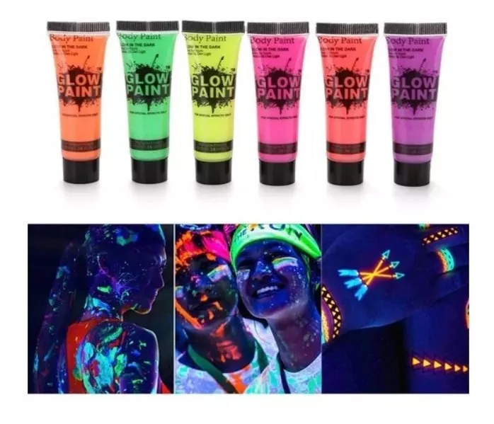 6x Tinta Neon Fluorescente Arte Corporal Maquiagem P/ Festa