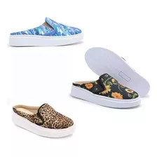 Kit 3 Pares Tenis Mule Slip On Casual Confortavel Sapatênis