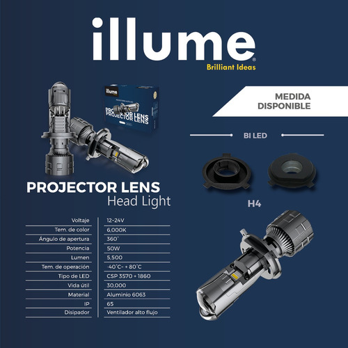 Focos Led H4 Lupa Mini Proyectores Pro Illume Alta/baja Foto 3