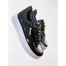 Zapatillas Tipo Mcqueen Charol Negro Suela Bca 