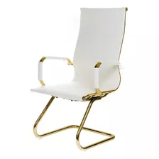 Cadeira Eames Fixa Com Encosto Alto Presidente Dourada