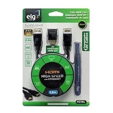 Cabo Hdmi 2.0v De 1,8m + Adaptador Hdmi 90° Hs18l ELG