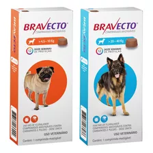 Combo 2 Bravecto 4 10kg + 20 40kg Anticarrapato-pulgas Cães Peso Máximo Do Animal 40 Kg Peso Mínimo Do Animal 4.5 Kg Sabor Fígado