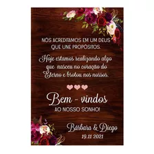 Placa Recepção Casamento Personalizada 40x60cm Rústica Festa