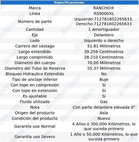 Amortiguador Rs9000xl Gas Del H2 03-09 Rancho Foto 2