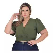 Cropped Feminino Plus Size Decote Transpassado Acinturado