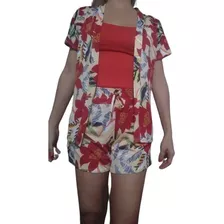 Conjunto Feminino 3 Peças: Kimono + Short + Blusa
