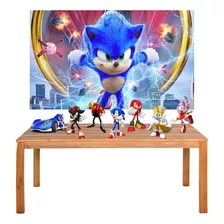 Kit Painel + Displays Sonic Decoração De Festa Full