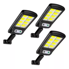 Kit 3 Luminárias Solar Refletor Poste Led 100w Potente Água