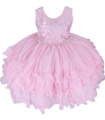 Vestido De Bebe Infantil Rosa Florido Para Festa Aniversário Casamento De Luxo Para 1 A 3 Anos Pronta Entrega - Cód 0358