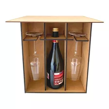 Caja Madera Mdf P/botella Vino Y 2copas S/bot S/copas Soport