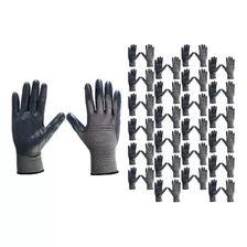 24 Par Guantes Medianos Nylon Negro Palma Nitrilo Seguridad 