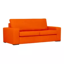 Sofá Sillon Emul 2 Cuerpos Pana Premium Patas De Madera Color Naranja Oscuro