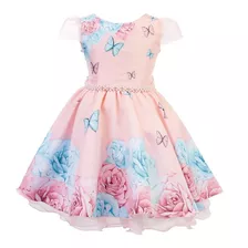 Vestido Infantil Borboletas Tema Jardim Encantado Luxo