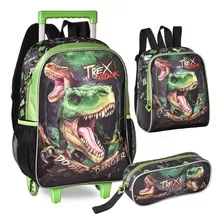 Kit Mochila De Rodinhas T-rex Attack Verde Clio Tx3460k