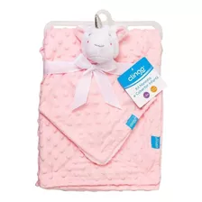 Kit Cobertor Infantil Com Naninha Unicórnio Rosa Clingo
