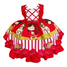 Vestido Fantasia Chapeuzinho Vermelho Luxo Capa Saiote
