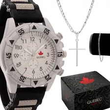 Relógio Masculino Grande Silicone Original Quebec + Corrente