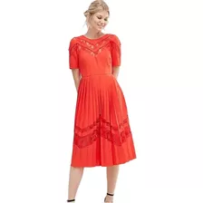 Vestido Asos Midi Petite Plizado Encaje Rojo