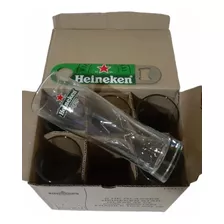 Caja 6 Vasos Cerveza Heineken Estrella Relieve + Destapador