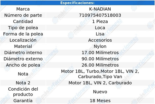 Polea Lisa Nylon K-nadian Chevrolet Corvair V6 2.4l 62 Foto 3