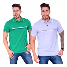 Kit 02 Camisetas Gola Polo Masculina Estampada 100% Algodão