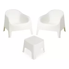 Sillones Plasticos Skarpo X2 + Mesa Sunset Gardenlife Color Blanco Liso