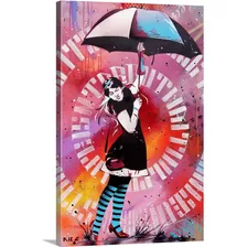 Quadro Canvas Arte Garota Sob Guarda-chuva Colorida Art-pop