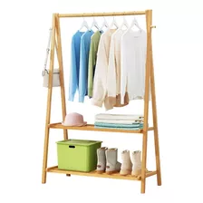 Perchero De Madera Organizador Bambu Estante Ropa Zapatera Color Marrón Claro